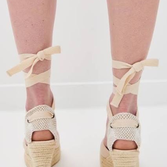 SOLUDOS White Linen Platform Wedges Espadrilles - Picture 3 of 7